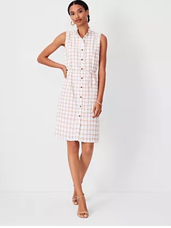 Ann Taylor Dresses & Skirts - Ann Taylor Plaid Sleeveless Shirtdress In Cafe Au Lait size medium